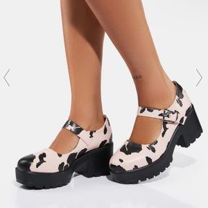 DOLLS KILL PINK COW PRINT TIRA MARYJANES